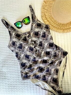 Bleu Rod Beattie Skin Games Python Snake Print Criss-Cross 1-Piece Swimsuit 12